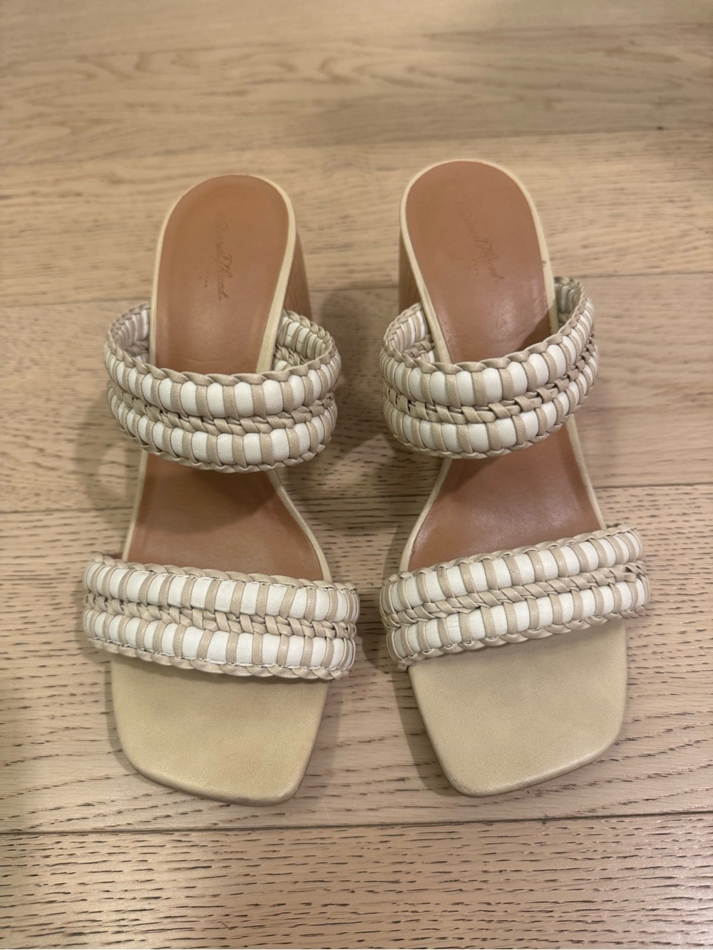 Universal Thread Ivory Braided Double-Strap Heeled Mules